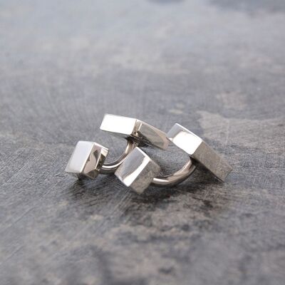 Square Geometric Silver Cufflinks - Yellow Gold - Square Pair