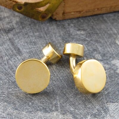 Round Geometric Silver Cufflinks - Yellow Gold - Round Pair (SOLD OUT)
