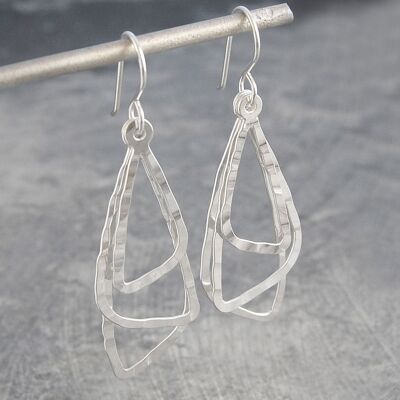 Triple Triangle Silver Dangle Ohrringe - Sterling Silber und Messing
