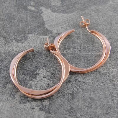 Orecchini a cerchio in oro rosa intrecciati - Argento sterling