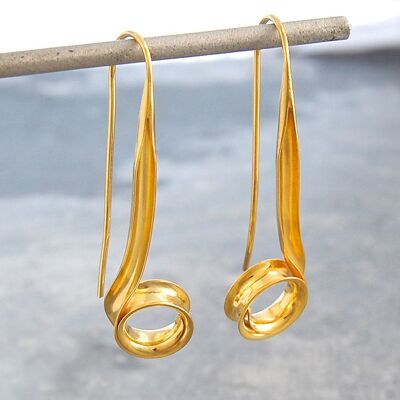 Spiral Ribbon Gold Sterling Silver Drop Earrings - Yellow Gold - Small