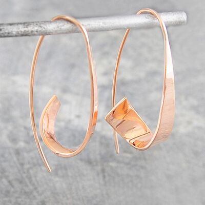 Flared Ribbon Rose Gold Hoop Earrings - Sterling Silver