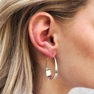 Curled Ribbon Silver Hoop Earrings - Rose Gold Plated