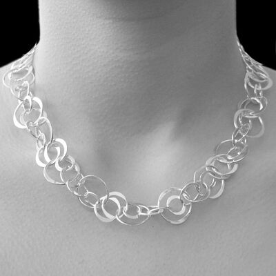 Planet Silver Long Drop Earrings - Necklace (17'')