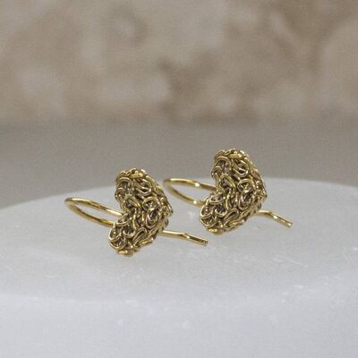 Mesh Heart Gold Drop Earrings - 18K Yellow Gold - Drop Earrings & Pendant Set