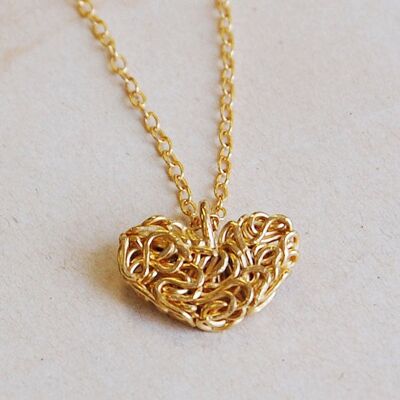 Mesh Gold Heart Pendant Necklace - Stud Earrings & Pendant Set - 18k Yellow Gold Plated