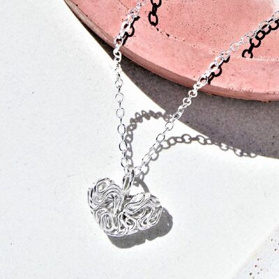 Mesh Silver Heart Stud Earrings - Drop Earrings & Pendant Set