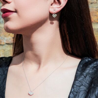 Mesh Silver Heart Drop Earrings - Necklace