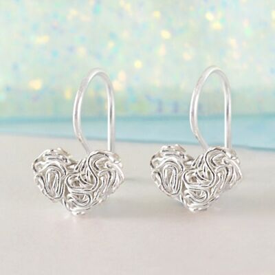 Mesh Silver Heart Drop Earrings - Earrings and Necklace Set