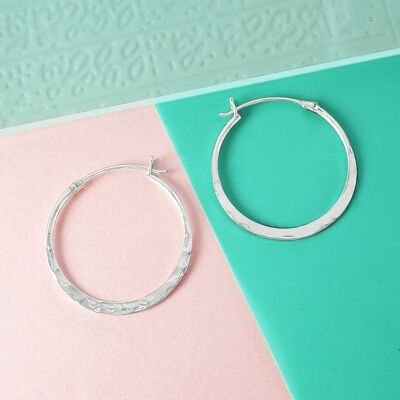 Hammered Silver Small Hoop Earrings - Rose Gold