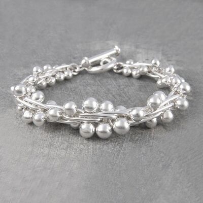 Graduated Peppercorn Chunky Silver Bracelet - Necklace & Bracelet Set - Necklace 17"