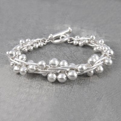 Pulsera de plata gruesa de grano de pimienta graduada - Conjunto de collar y pulsera - Collar 18"