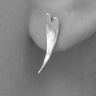 Curved Silver Heart Stud Earrings - Jewellery Set - Matte