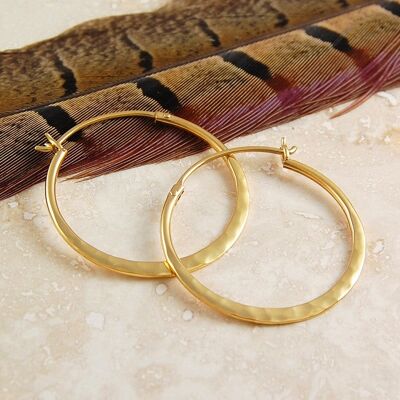 Small Hammered Gold Hoop Earrings - Black Oxidising