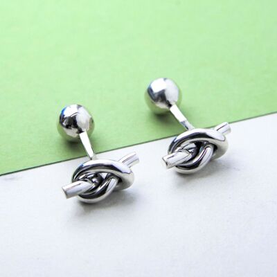 Large Lovers Knot Silver Stud Earrings - Sterling Silver