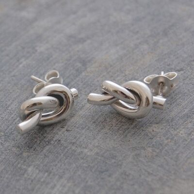 Large Lovers Knot Silver Stud Earrings - Rose Gold