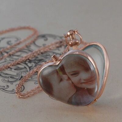 Vintage Rose Gold Heart Locket - 18k Rose Gold Plated - 28"+2" extension