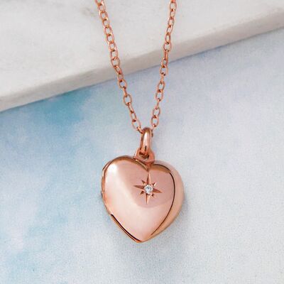 Rose Gold Heart Locket with Pearls - Black & White - 18k Rose Gold Plated