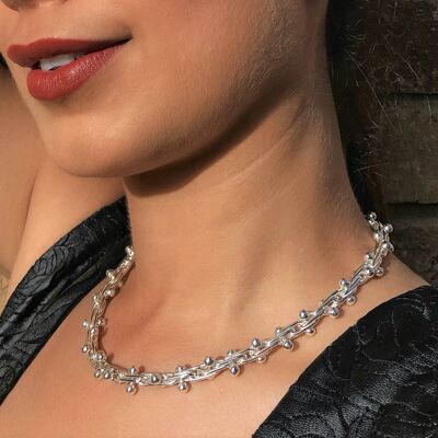 Peppercorn Silver Statement Necklace - 18" - Necklace