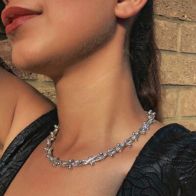 Peppercorn Silver Statement Necklace - 17'' - Necklace and Bracelet