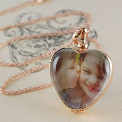 Gold Heart Locket Necklace with Pearls - Black & White - Sterling Silver