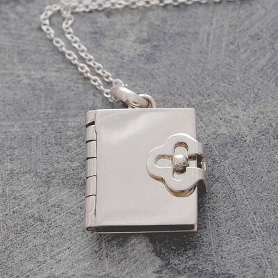 Sterling Silver Book Locket Necklace - Without Chain