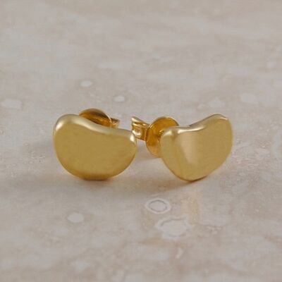 Bean Gold Stud Earrings - Stud Earrings & Pendant Set