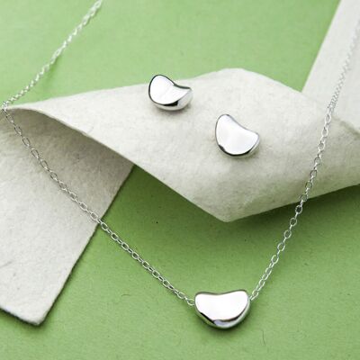 Silver Bean Necklace - Stud Earrings