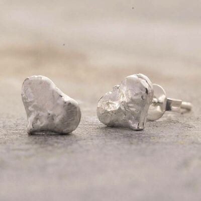 Textured Sterling Silver Heart Stud Earrings - Rose Gold
