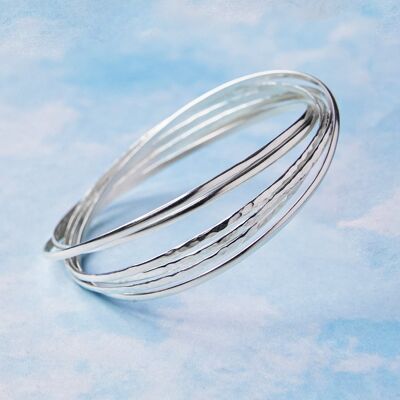 Russian Multi Band Sterling Silver Bangle - Large 69mm