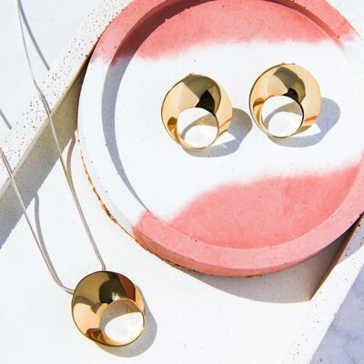 Swirl Gold Necklace - 18k Rose Gold Plated - Small Studs