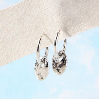 Organic Pebble Silver Hoop Earrings - Sleeper Hoop - 18k Rose Gold