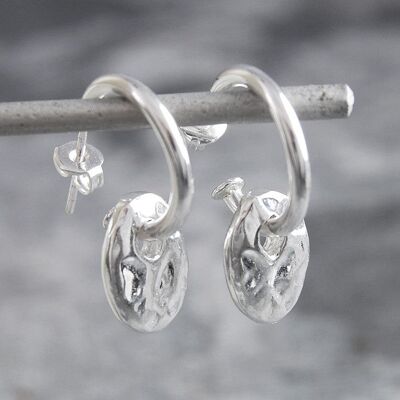 Organic Pebble Silver Hoop Earrings - Stud Hoop - 18k Rose Gold