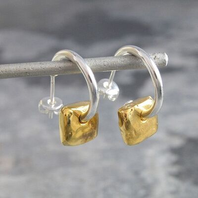 Organic Square Gold Hoop Earrings - Rose Gold - Stud Hoop