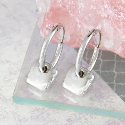 Organic Square Silver Hoop Earrings - Rose Gold - Stud Hoop