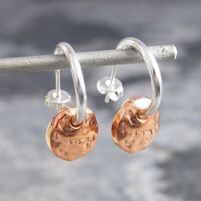 Organic Round Rose Gold Hoop Earrings - 18K Yellow Gold - Stud Hoop (Image 2)