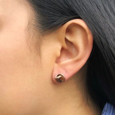Organic Round Gold Stud Earrings - Sterling Silver