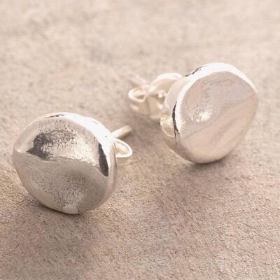 Organic Round Silver Stud Earrings - Rose Gold