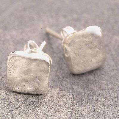 Organic Heart Silver Stud Earrings - Silver