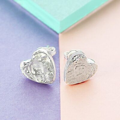Organic Heart Silver Drop Earrings with Gold Beads - Drop Earrings