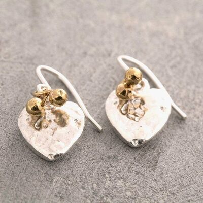 Organic Heart Silver Drop Earrings with Gold Beads - Drop Earrings & Pendant Set