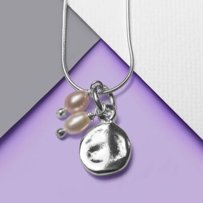 Organic Round Silver Pearl Necklace - Pendant Necklace