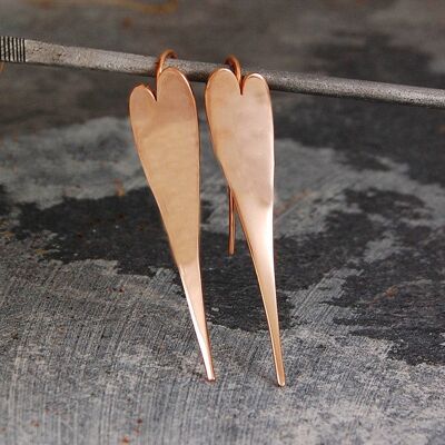 Curved Rose Gold Heart Drop Earrings - Drop Earrings