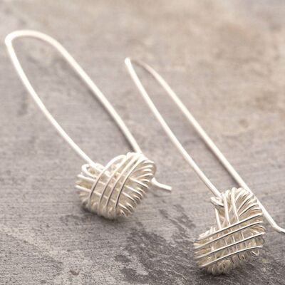 Sterling Silver Woven Heart Long Drop Earrings - Small Drop Earrings