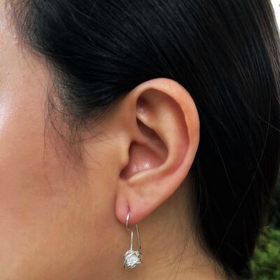 Caged Pearl Rose Gold Stud Earrings in White - Stud Earrings
