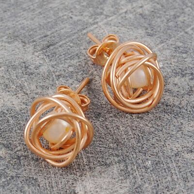 Caged Pearl Rose Gold Stud Earrings in White - Stud Earrings & Pendant Set