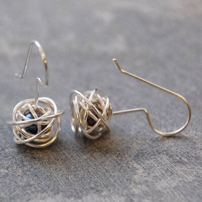 Caged Pearl Silver Drop Earrings in Black - Stud Earrings