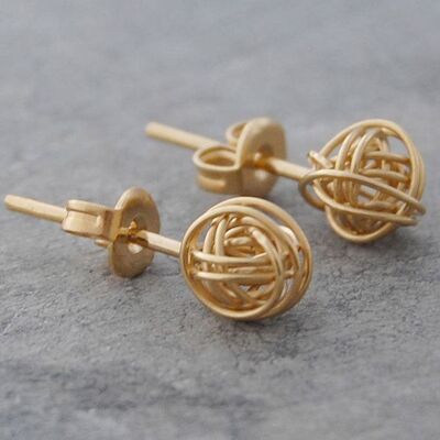 Tiny Nest Gold Stud Earrings - Sterling Silver