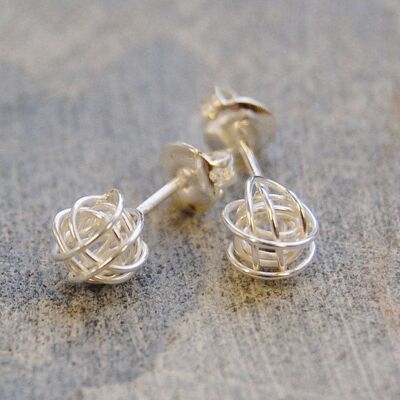 Tiny Nest Silver Stud Earrings - Rose Gold Vermeil