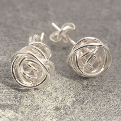 Nest Silver Knot Necklace - Stud Earrings & Pendant Set
